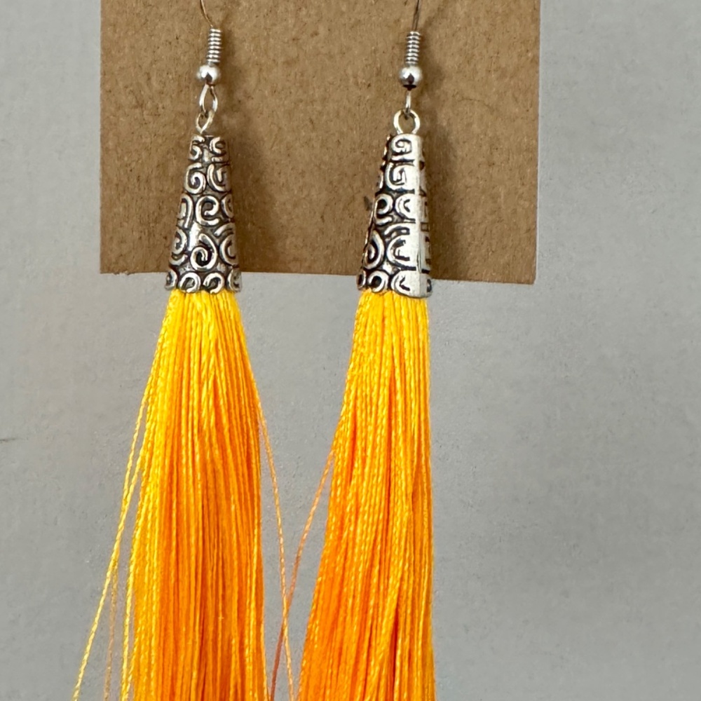 Yellow Thread Tassel Bohemian Long Fashion Earrings